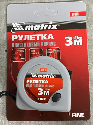 Рулетка Fine 3м х 16мм, пластиковый корпус// Matrix