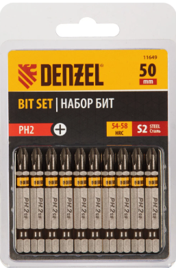 Набор бит PH2х50, сталь S2, шестигранный профиль, 10 шт.// Denzel